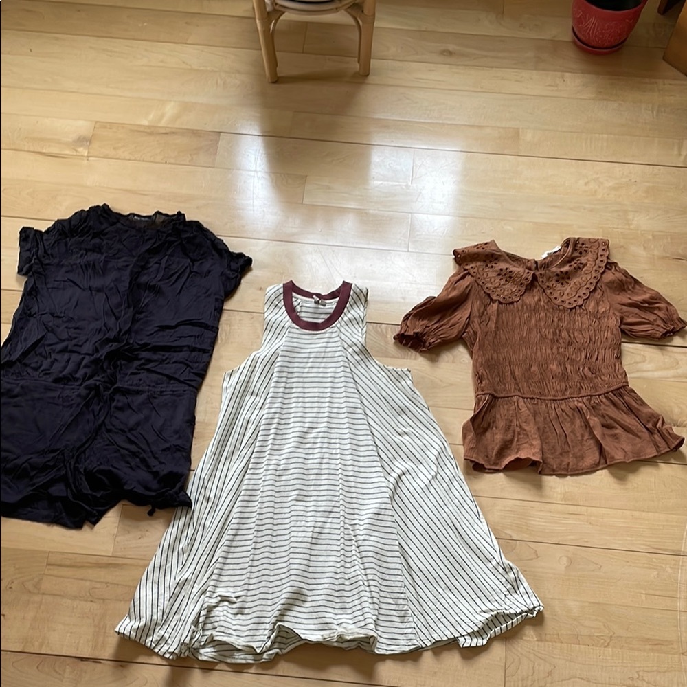 Summer Bundle: Navy Rimper, Striped Sleeveless Dress, Pretty top